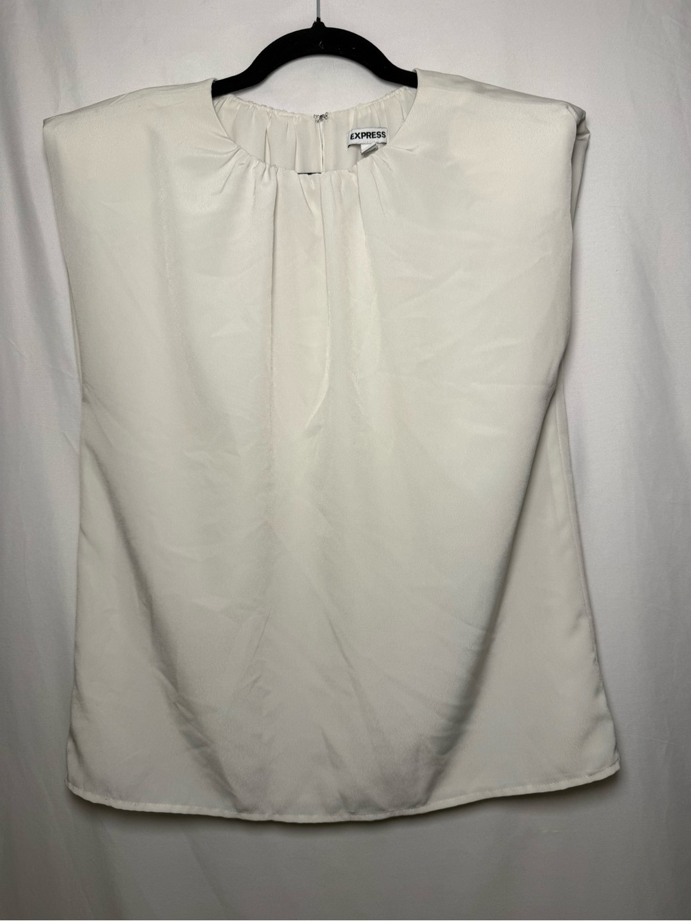 Express Cream Sleeveless Top with Gathered Neckline